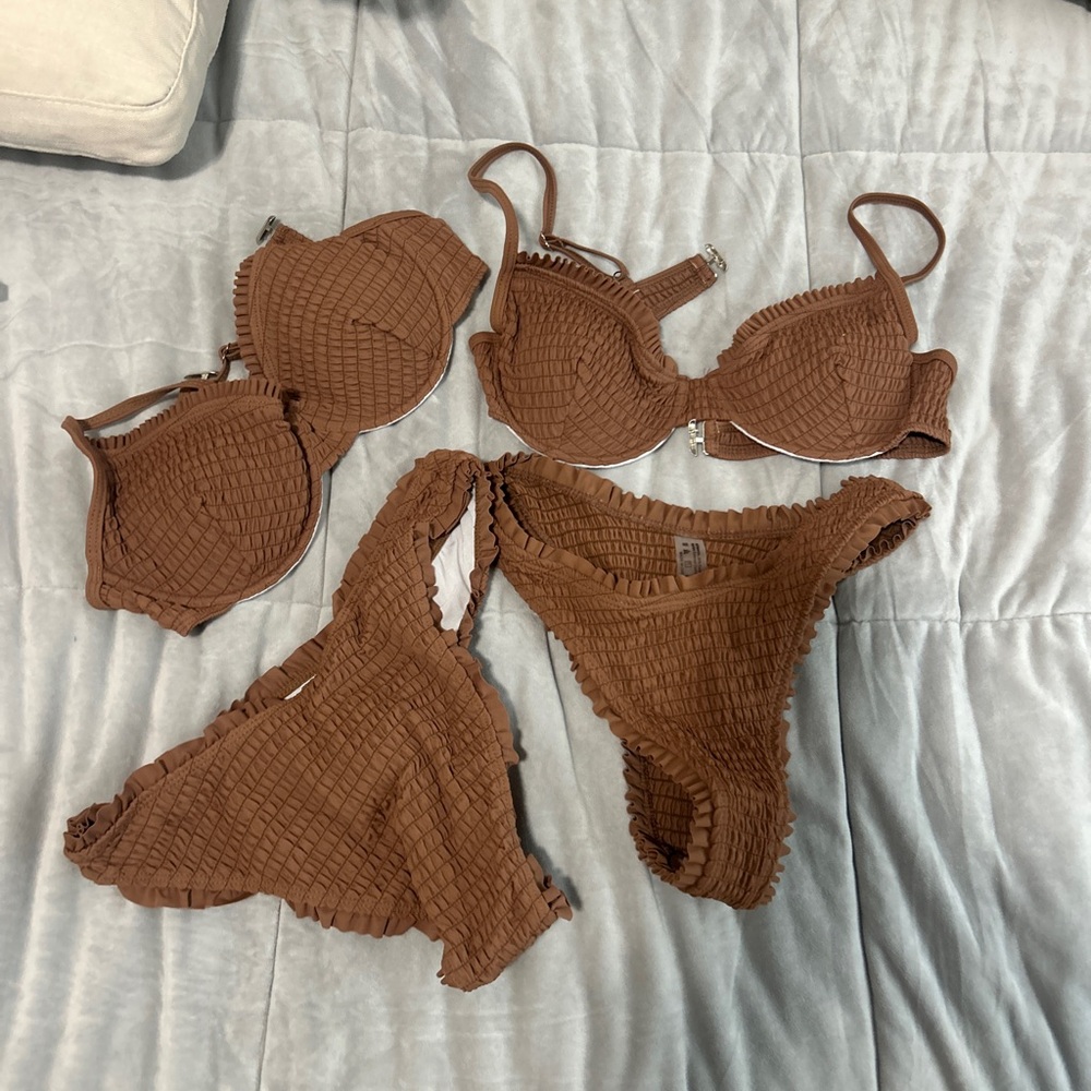 NEW SHEIN Ruffle Brown Bikini Set - Picture 2 of 2